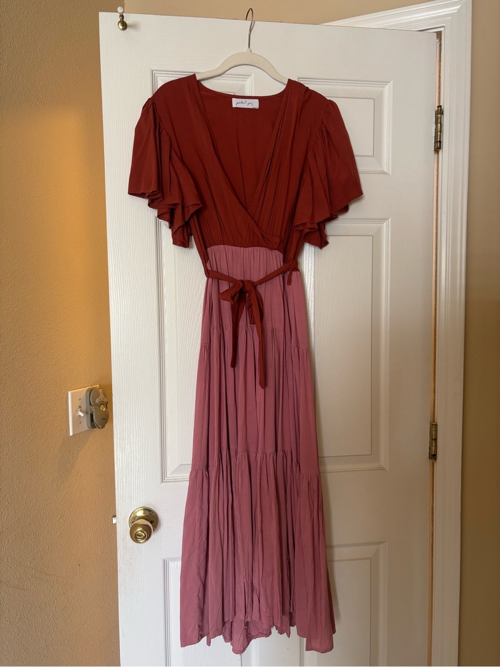 Rust & Dusty Rose Maxi dress with Tie-Waist